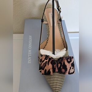 Antonio Melani Houndstooth Heels with Leopard Bow